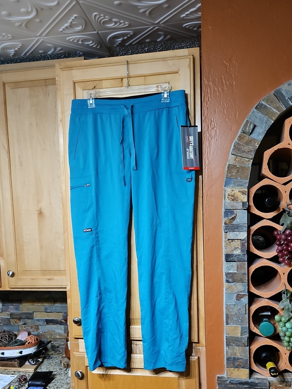 Grey's Anatomy By Barco Spandex Stretch Kim 3-Pocket Cargo Scrub Pants Teal Blue